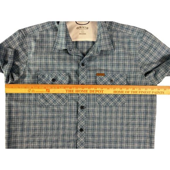 Orvis Men Blue Plaid Button Up Short Sleeve Shirt Sz L - Picture 3 of 7